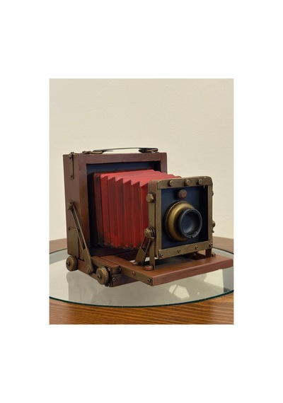 Nostaljik Metal Körüklü Fotoğraf Makinesi Maket Vintage Dekoratif Antika Görünümlü Kamera Biblo Obje