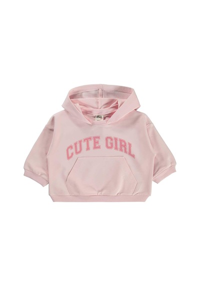 Civil Baby Cute Girl Baskılı Kapüşonlu 6-18 Ay Sweatshirt - Pembe Toz Pembe