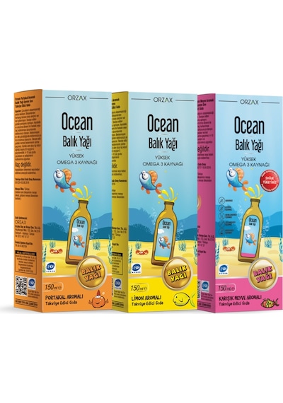 Ocean Omega 3 Karışık Meyve + Limon + Portakal Takviye Edici Gıda 3 x 150 ML
