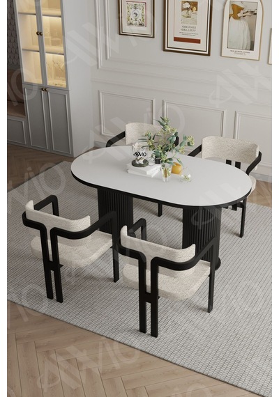 Avvio Nidya Ptt Lake Mdf Ayak 4'lü Tokyo Metal Demonte Sandalye 80x140 Masa Sandalye Takımı Beyaz