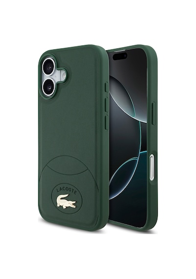 Apple Uyumlu iPhone 17  Kılıf Lacoste Lisanslı M-safeli Pu Deri Tasarımlı Metal Logolu Kapak Yeşil Yeşil