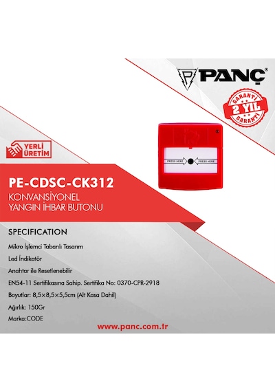 Pe-Cdsc-Ck312 Konvansiyonel Resetlenebilir Yangın İhbar Butonu