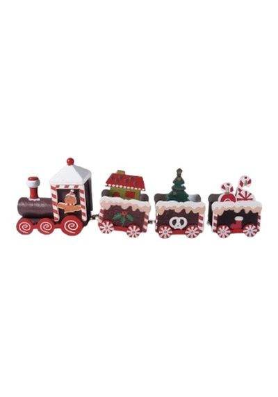 4 Parça Yılbaşı Treni Seti 21 Cm - Ahşap Dekoratif Mini Tren Figürü Masa Üstü Ve Ev Dekorasyonu Diğer