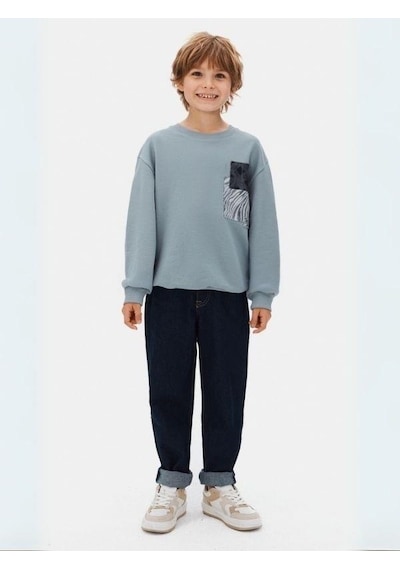 Zekids Erkek Çocuk Desenli Sweatshirt-16145 Gri