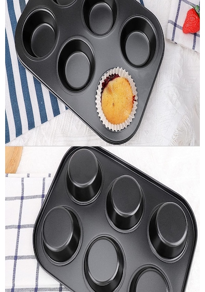 Yapışmaz Ve Pratik 6 Lı Muffin Kek Kalıbı İle Kolay Pişirme Metal Siyah Diğer