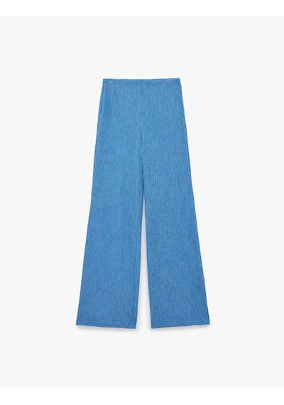 Koton Koton X Sibil Çetinkaya - Bürümcük Kumaş Dokulu Düz Bol Paça Pantolon Mavi 6sak40029uk