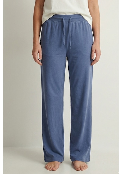 Elemge %100 Pamuk Süprem Kadın Pijama Altı Bol Kalıp Compact Penye İndigo Geniş Paça Ipli Terletmez Alt