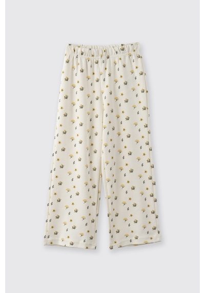 Panço Kız Çocuk Çiçek Desenli Pijama Takımı Ekru