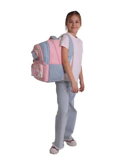 Calacilo Kız Çocuklar İçin Cloudy Pembe Mavi Renkli Şeffaf Cepli İlkokul Okul Sırt Çantası - C4086 Pembe - Mavi