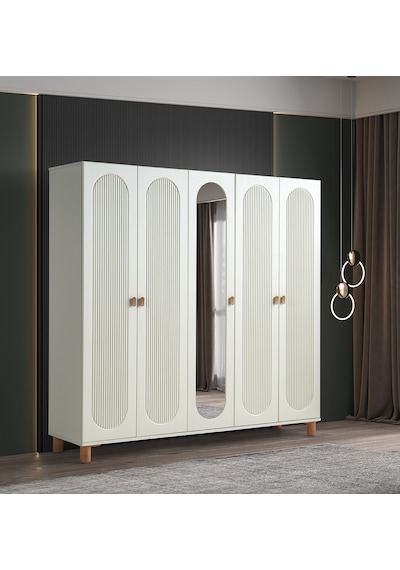 Pema Home Peri %100 Mdf Membran 5 Kapaklı Dolap Gardırop Aytaşı