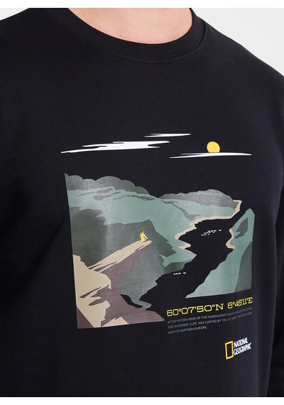 National Geographic N6wm-swt4338 Siyah Relaxed Baskılı Erkek Sweatshirt