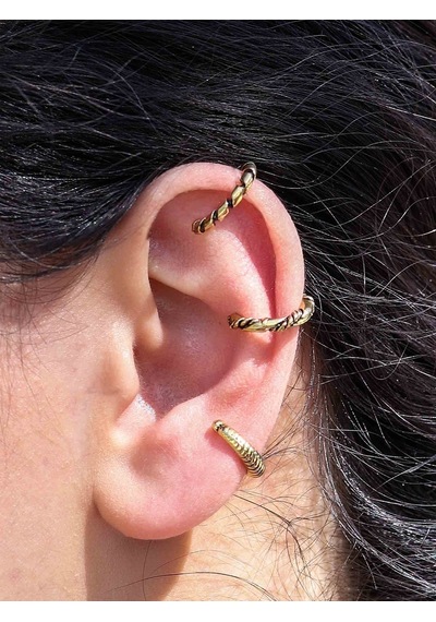 Vintage Antik 3'lü Deliksiz Ear Cuff Ayarlanabilir Kıkırdak Küpe Seti Eukk7 Sarı