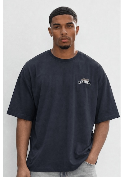 Respire Erkek Leather Baskılı Oversize T-shirt Siyah