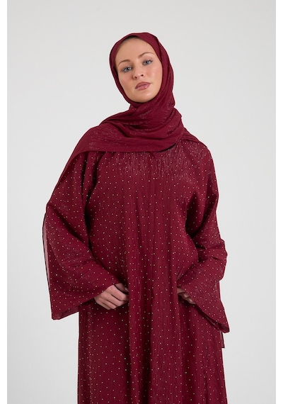Şakika Shine Taşlı Abaya Ferace & Şal - Standart Beden & Farklı Boy Bordo