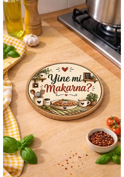 Yine Mi Makarna Esprili Mantar Nihale Tencere Tava Altlığı 19cm Çapında 1cm Kalınlığında Çok Renkli