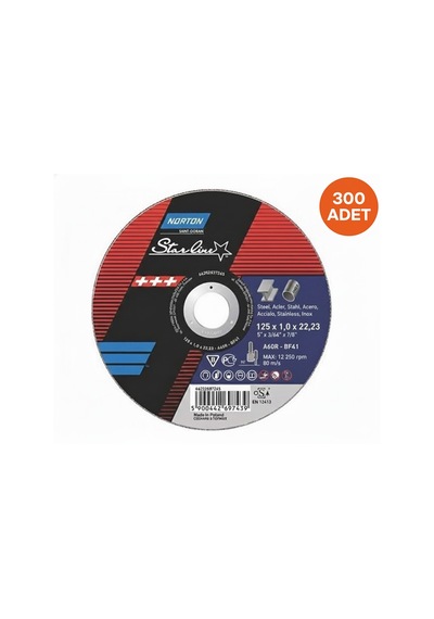 Norton Saint Gobain Starline 115x1.0x22.23mm İnox Metal Kesici Disk 300'lü Koli