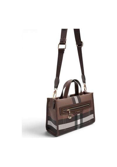 Silver & Polo Silver Polo Koyu Kahve - Kahve Ekose Kadın El Çantası Sp1271