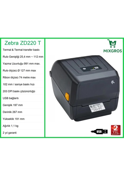Zebra Zd 220 T Termal Etiket Barkod Yazıcı