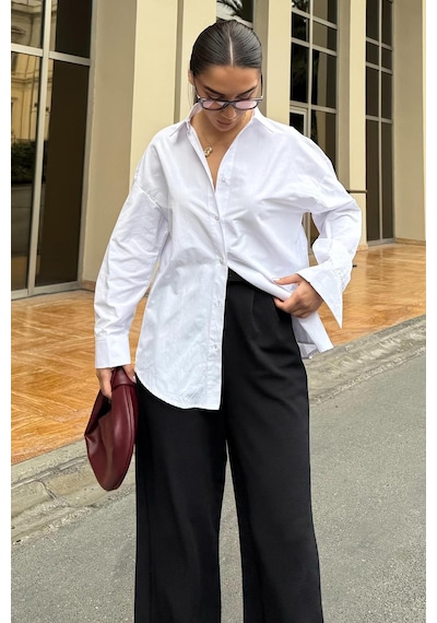 Madmext Beyaz Basic Kadın Gömlek Mg2355 Beyaz