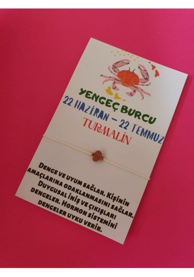 Gümüştel El Sanatları Sertifikalı Yengeç Burcu Turmalin Doğal Taşlı Ip Burç Bilekliği Çok Renkli