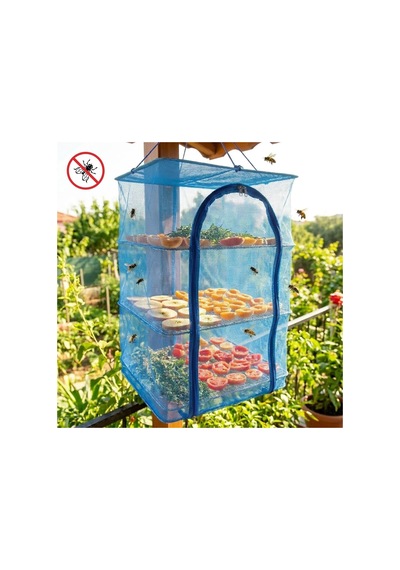 3 Katlı Fermuarlı Sebze Meyve Kurutucu File 40x40 Cm Katlı Askılı Kurutma Filesi 52 Cm Uzunluk 5570
