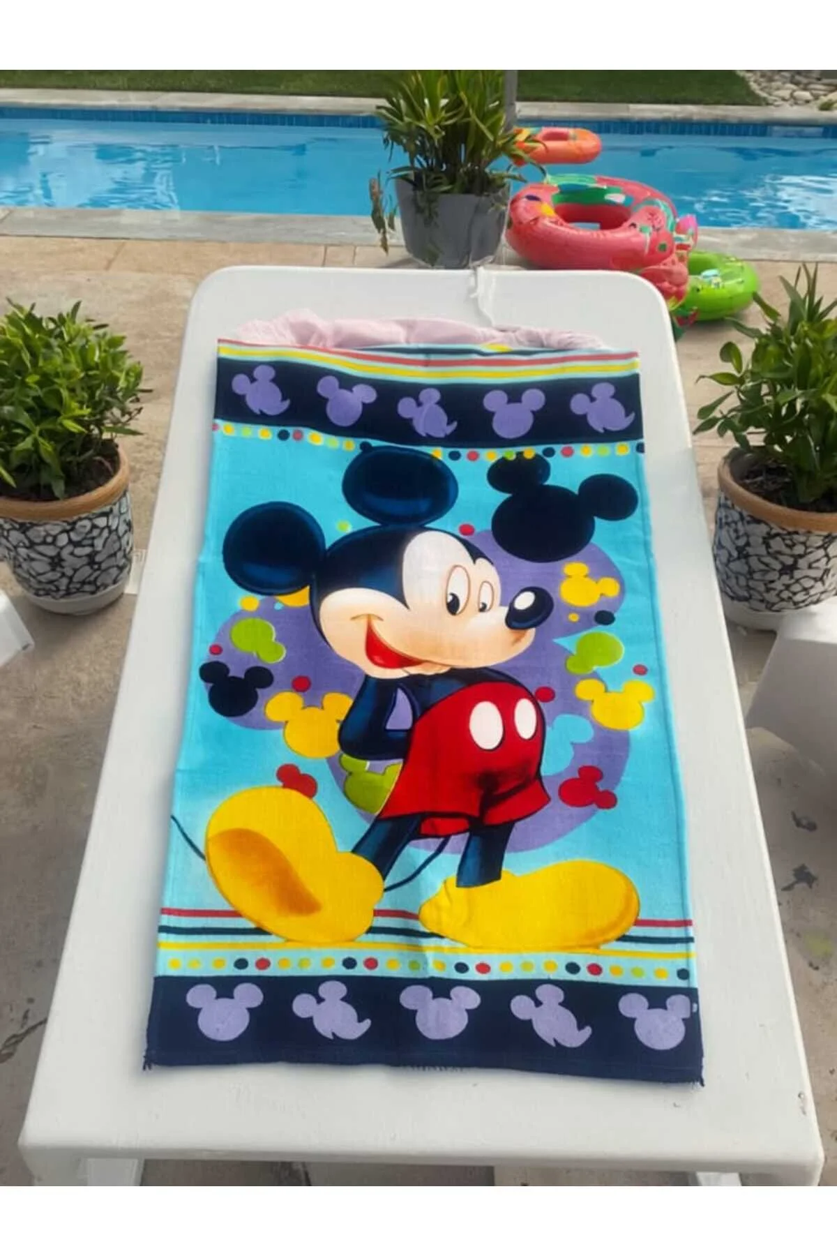 Lisanslı Mickey Mouse Plaj Havlusu 70x140 Cm, %100 Pamuk, Çocuklar İçin Çok Renkli