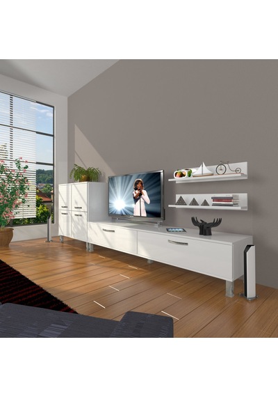 Decoraktiv Eko On Slm Std Krom Ayaklı Tv Ünitesi Tv Sehpası - Parlak Beyaz