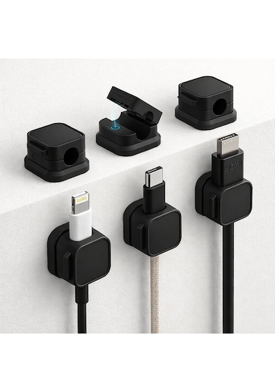 Manyetik Kablo Düzenleyici 6 Lı Set, Masa Kablo Tutucu Klips, Şarj Kablosu Organizer Siyah Siy Standart