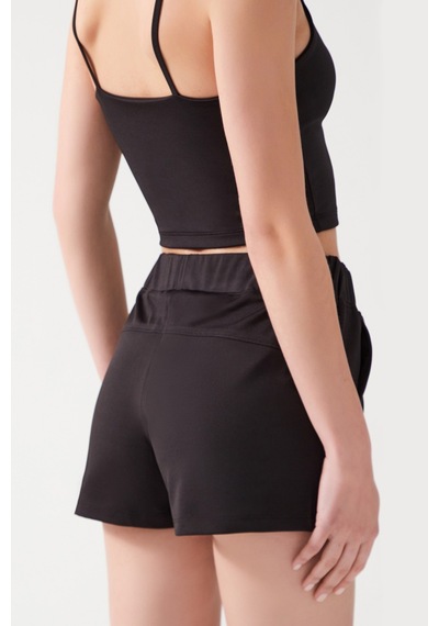Los Ojos Kadın Siyah Cepli Beli Lastikli Basic Fit Spor Şort Shorts Siyah