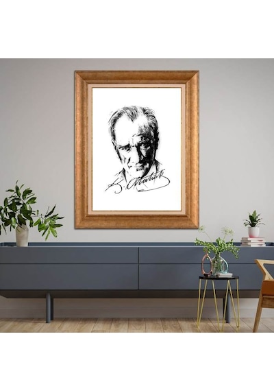 Altın Varaklı Çerçeveli Paspartulu Atatürk Tablo Hk2285