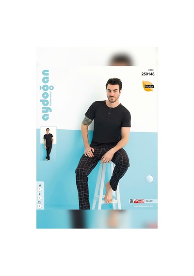 Aydoğan Erkek Civan Modal Kısa Kol Siyah Pijama Takım 0148 Siyah