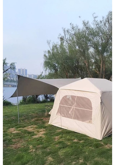 Realx 6 Kişilik Tenteli 4 Mevsim Su Geçirmez Şişme Kamp Çadırı 260x220 Bej