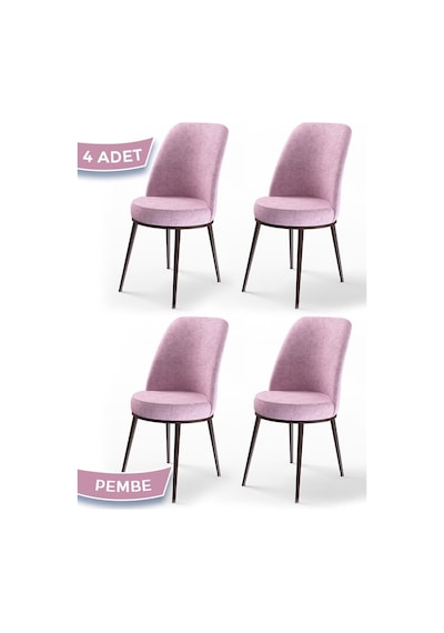 Canisa Concept Dexa Serisi Pembe Renk 4 Adet Sandalye, Renk Pembe, Ayaklar Kahverengi Pembe