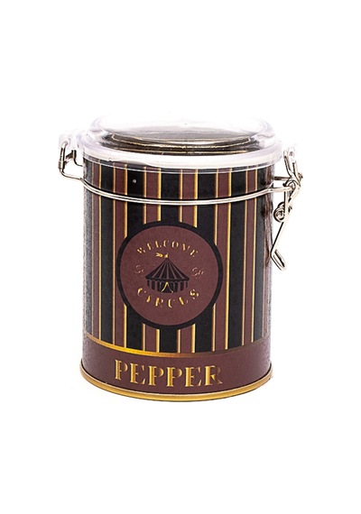 Circus Pepper Desenli Kilitli Kapaklı Yuvarlak Metal Kutu, 9 X 11 Cm, 0.6 Lt