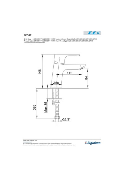 Eca Niobe Lavabo Bataryası Armatürü 102188053