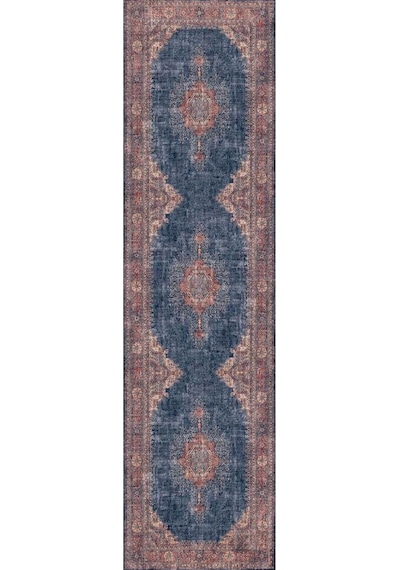 Blues Vintage Desenli Dokuma Taban Dekoratif Lacivert Halı (Al 26