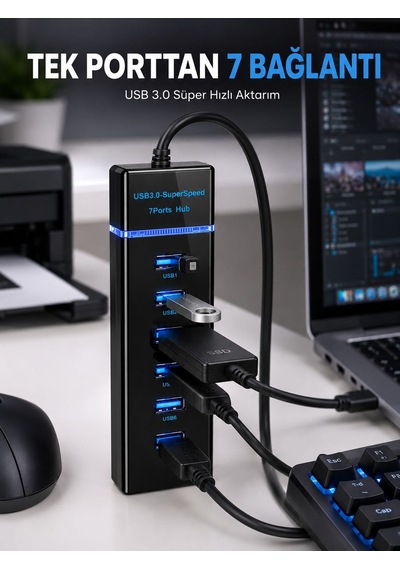 Usb Hub 7 Port Usb 3.0 Çoklayıcı Windows Uyumlu - Lisinya