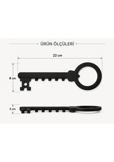 Lexroo Anahtar Tasarımlı Duvar Askılığı, 22x8 Cm, Siyah Diğer