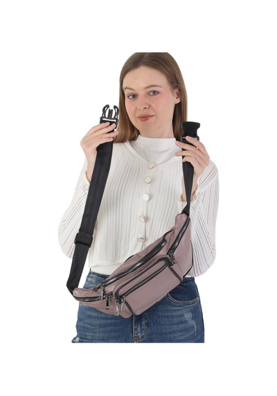 Nahitatyana Unisex Çok Cepli Hakiki Deri Freebag Bel Çantası Ve Omuz Çantası Pudra - 121763658 Pudra