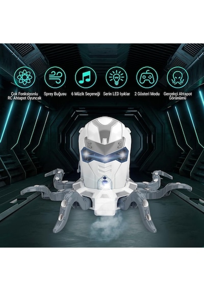 Uzaktan Kumandalı 8 Fonksiyonlu 2.4ghz Şarjlı Işıklı Sesli Duman Atan Oyuncak Robot Ahtapot