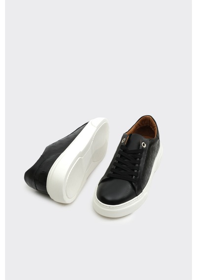 Derinet Hakiki Deri Desenli Kadın Sneaker Siyah Beyaz Siyah Beyaz