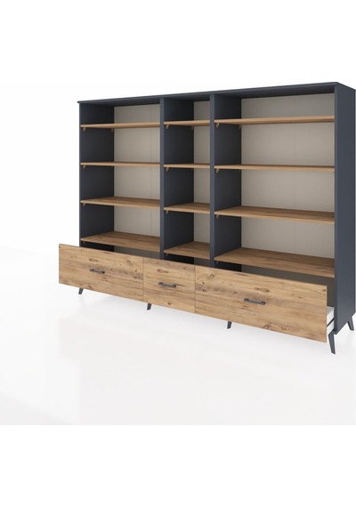 Hyperion Dolap 12 Raflı 3 Çekmeceli 220x44x163 Antrasit-çam Antrasit-çam