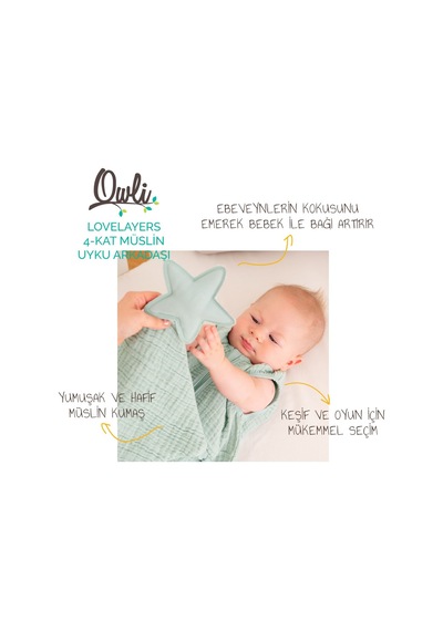 Owli Lovelayers Müslin Uyku Arkadaşı Mint Yeşili