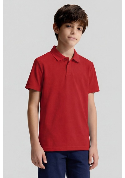 Fiesta Polo Yaka Standart Fit Basic Unisex T-shirt - 11330 Kirmizi