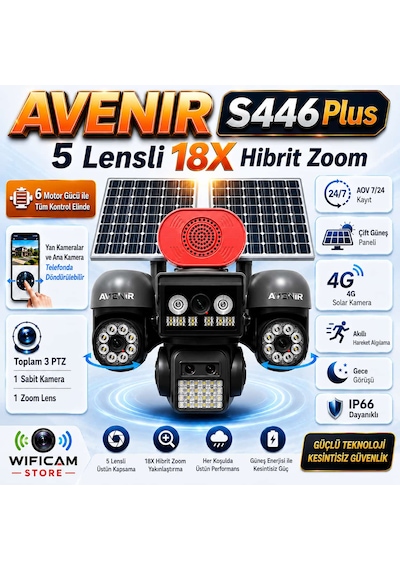 Avenir S446 Plus 5 Lensli 18x Zoomlu 6 Motorlu 4g Solar Kamera