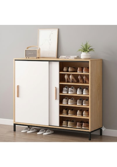 Fibona Mobilya Nordic Zen Sürgülü Kapaklı Ayakkabılık Ve Portmanto Siyah Metal Ayaklı Ahşap Çok Amaçlı Dolap Beyaz - Safir Meşe Fibona Mobilya Nordic Zen Sürgülü Kapaklı Ayakkabılık Ve Portmanto Siyah Metal Ayaklı Ahşap Çok Amaçlı Dolap Beyaz - Safir Meşe