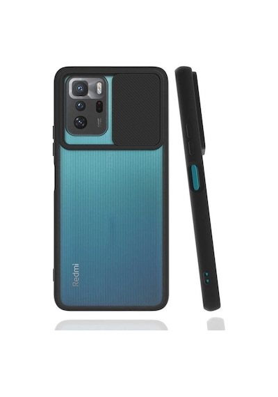 Noktaks - Xiaomi Uyumlu Xiaomi Poco X3 Gt - Kılıf Slayt Sürgülü Arkası Buzlu Lensi Kapak - Siyah