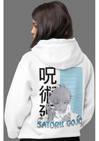 Sevbano Gojo Satoru Jujutsu Kaisen Anime Sırt Baskılı Unisex Oversize Pen beyaz