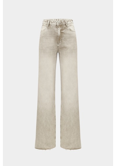 Açelyaokcu High Waist Wide Leg Kar Yıkama Geniş Paça Dikişsiz Jean Bej