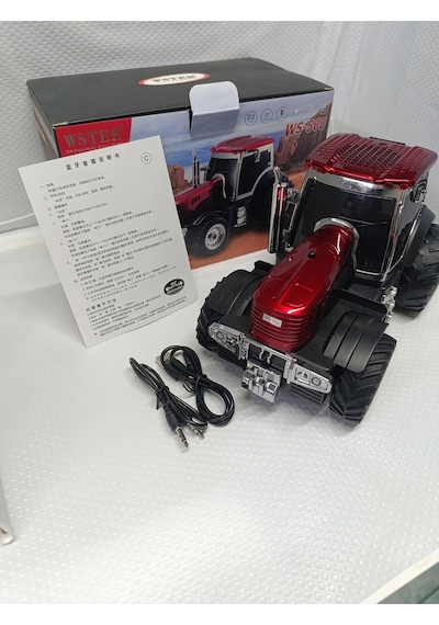 Traktör Şeklinde Bluetooth Hoparlör Şarjlı Kablosuz Speaker Fm Sd Kart Usb - Kırmızı- Tek Ebat